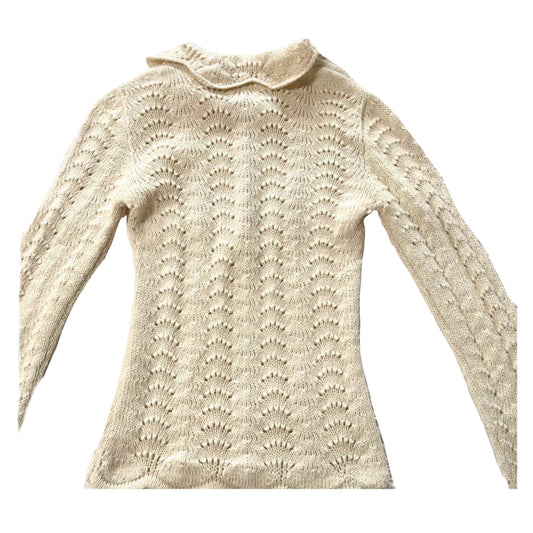 Dolce & Gabbana 100% Alpaca Scallop Knit LS w Pearl Flower Buttons