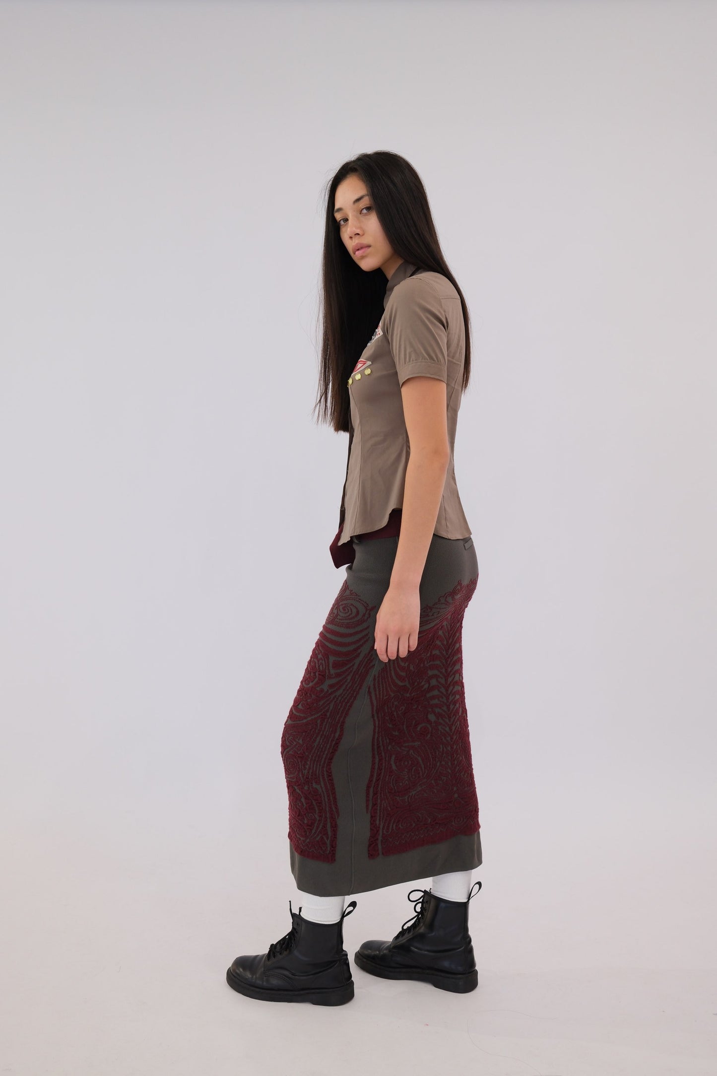 Jean Paul Gaultier Tribal Knit Print Maxi Skirt w Belt