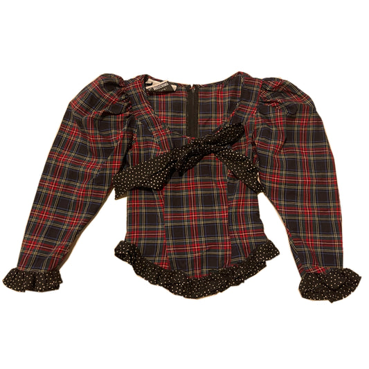Moschino Cheap And Chic Tartan Checkered Polka Dot Pleated Skirt Puff Sleeve Set