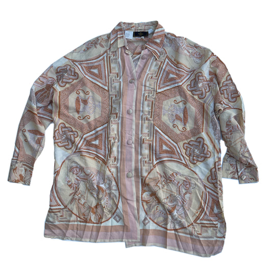 Fendi Roma Logo Tile Print Silk Oversized Shirt