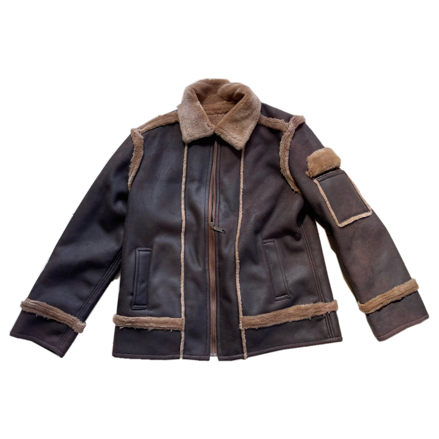 Kenzo Shearling Leather Fur Trim Aviator Jacket