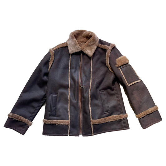Kenzo Shearling Leather Fur Trim Aviator Jacket