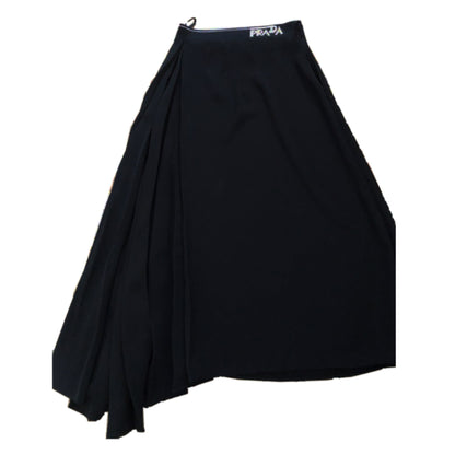 Prada Logo Waistband Maxi Pleated Assymetrical Skirt