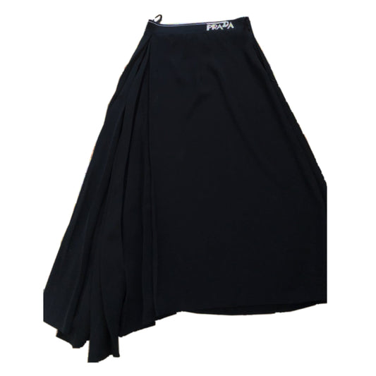 Prada Logo Waistband Maxi Pleated Assymetrical Skirt