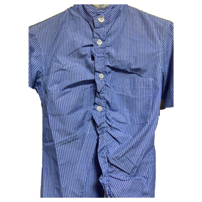 Y's Yohji Yamamomato Stripe Wool Mandarin Collar Assymetrical Button Down Blouse
