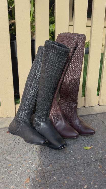 Bottega Venneta Intrecciato Brown Woven Knee High Boots sz 38