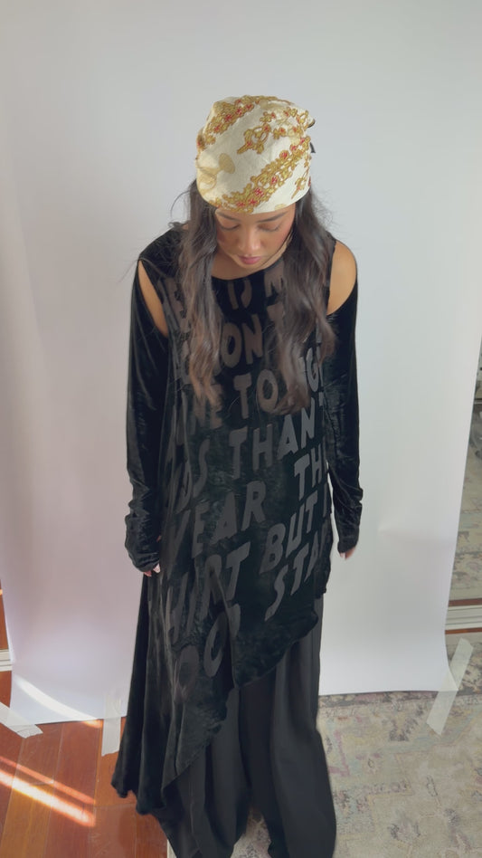 MM6 Maison Margiela Velour Dress, Knee-Length LS Assymetrical Script Sz38