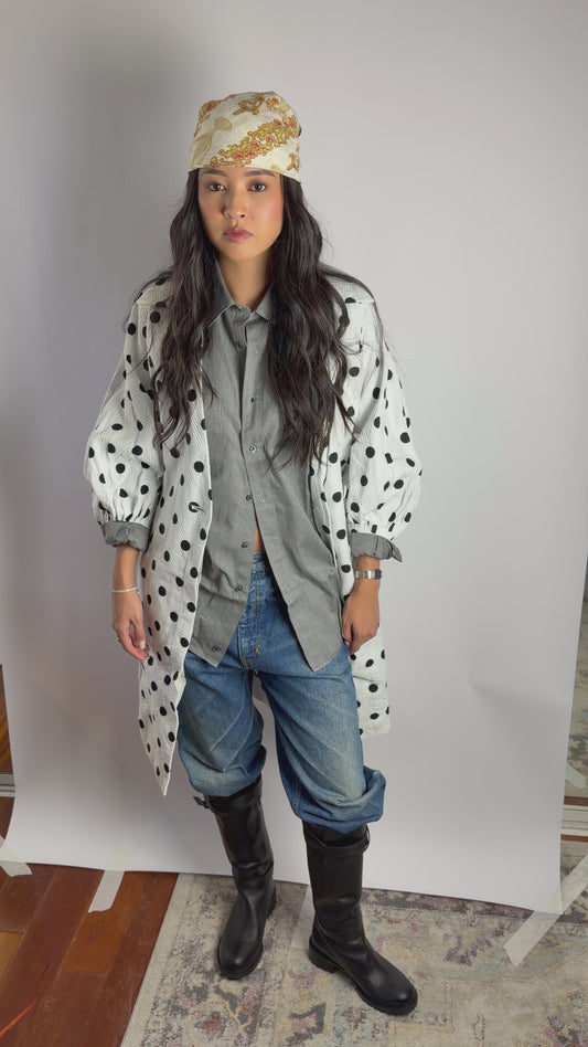 Christian Dior Polka Dot Quilted Long Coat Dress White Black Sz 11