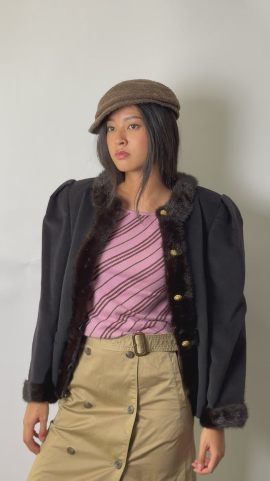 Mink Trim Wool Military Jacket