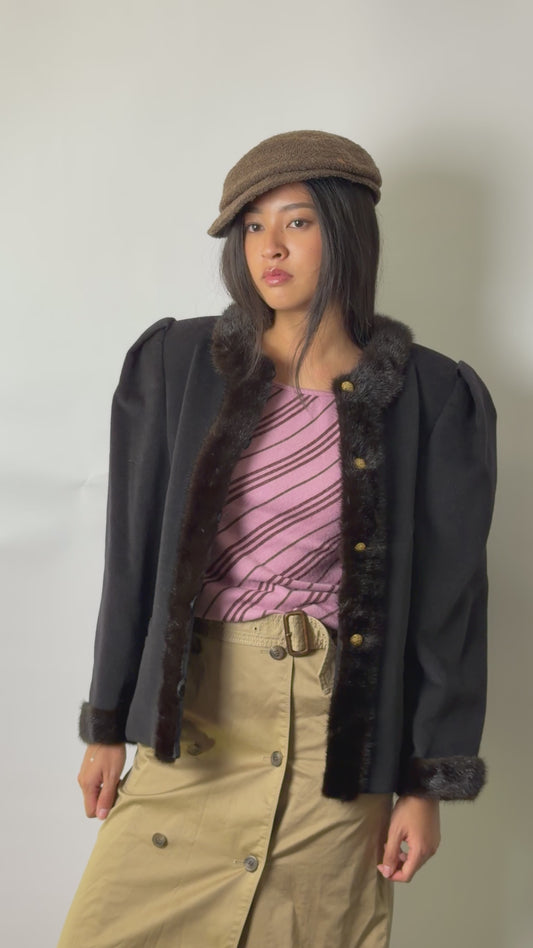 Mink Trim Wool Military Jacket